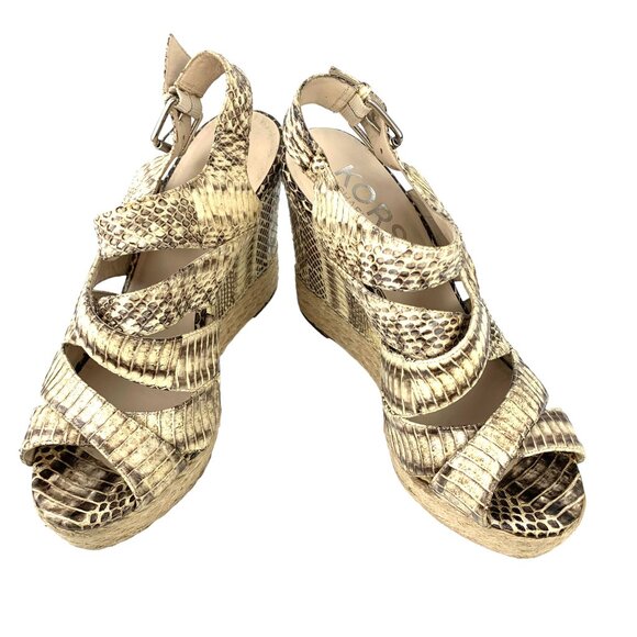 KORS Michael Kors Cynthia Embossed Leather Espadrille‎ Wedge Sandals - Picture 12 of 12